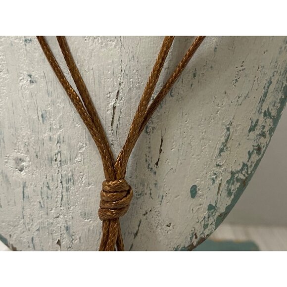 Brown Braided Leather Necklace W/ Feather Pendant & Amber Accent Adjustable - Picture 3 of 6